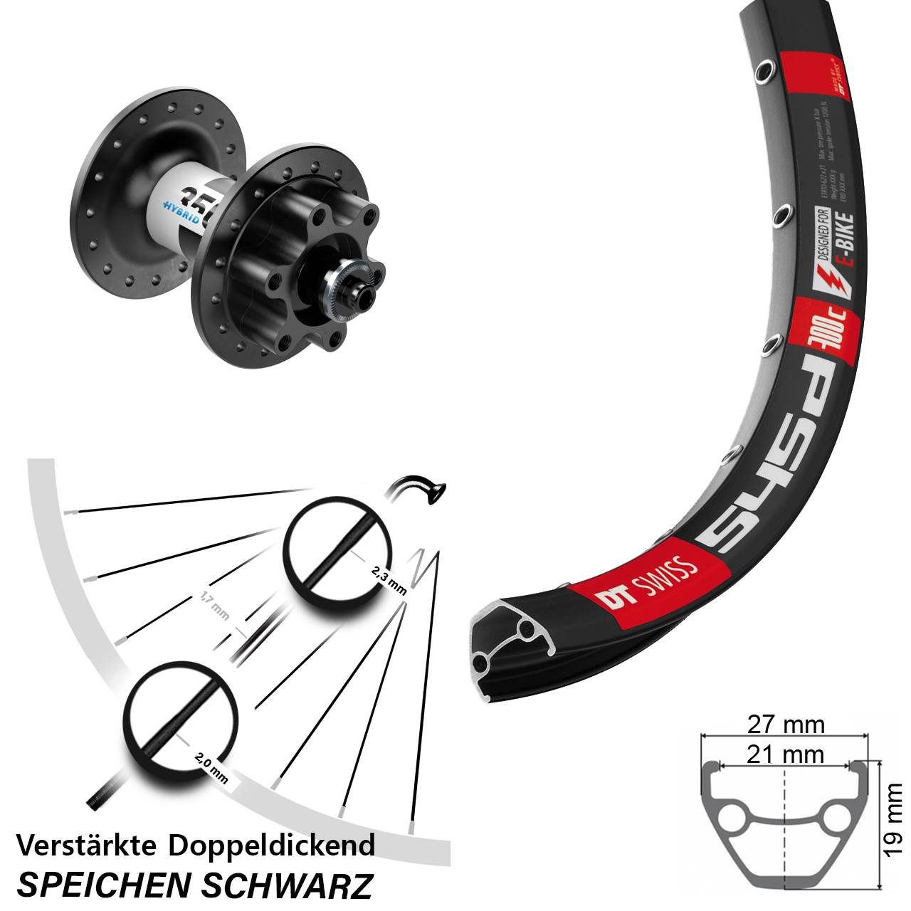 Vorderrad 6-Loch für Schnellspanner 26 Zoll DT Swiss 545d-350 Hybrid