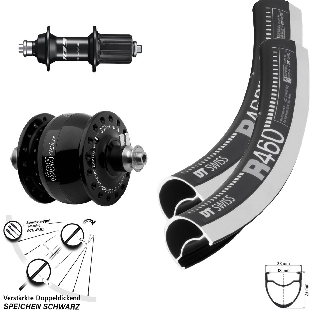 28 Zoll DT Swiss R 460 CNC Shimano 105 SON delux Laufradsatz für Schnellspanner 8-12 fach