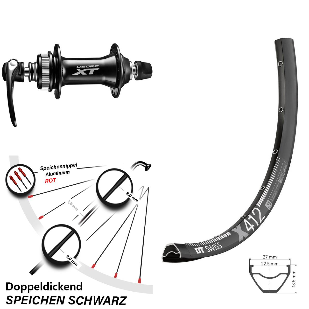 DT Swiss X412 Shimano HB-M8000 28-29 Zoll Disc Vorderrad QR