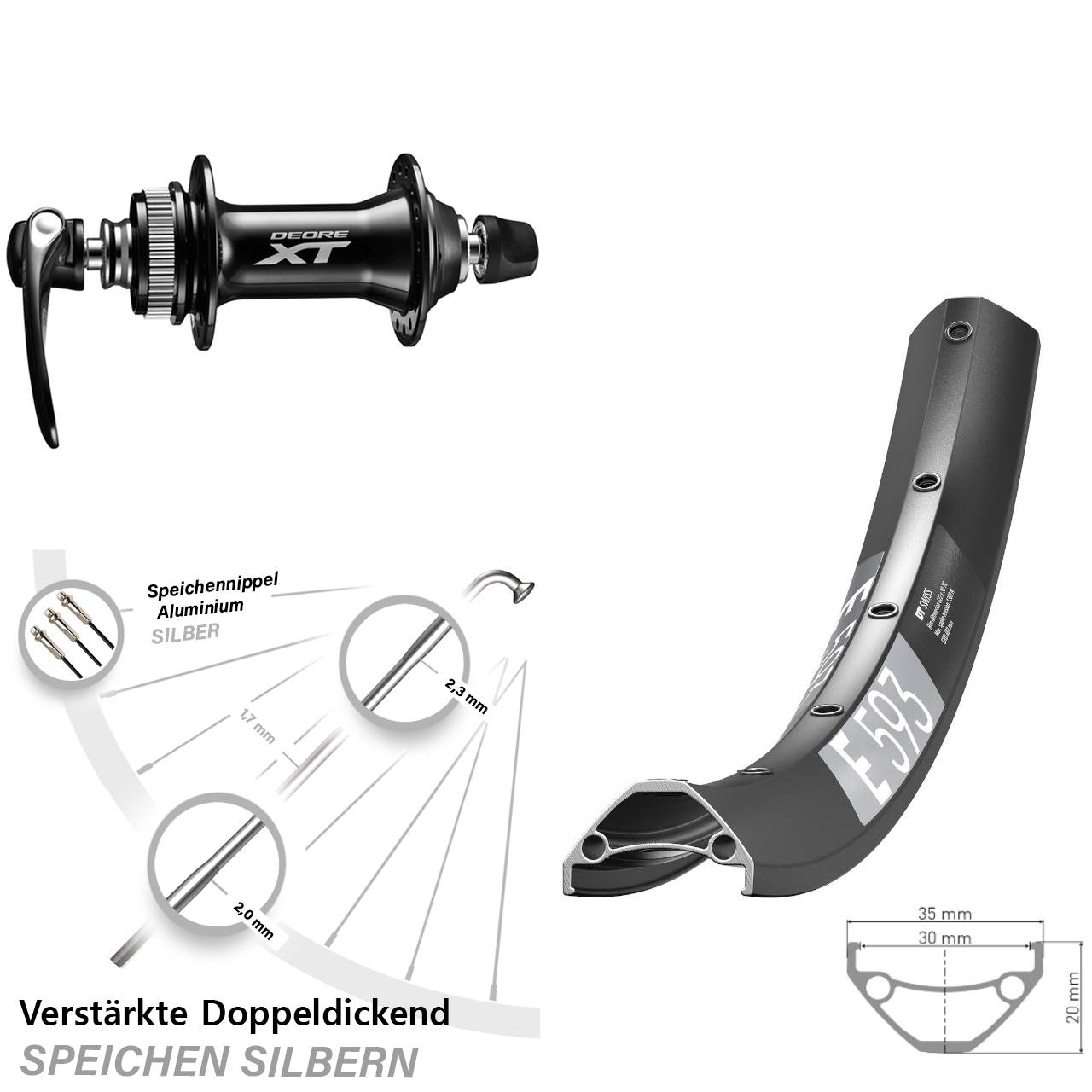 Disc Vorderrad 29 Zoll DT Swiss E593 Shimano HB-M8000 QR
