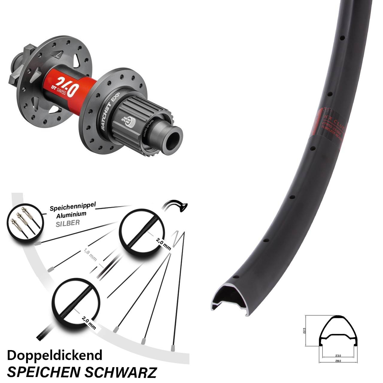 28 Zoll KX Clue DT Swiss 240 EXP Disc Hinterrad 12x148 Shimano Micro Spline