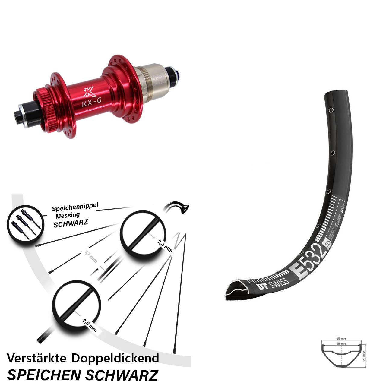 DT Swiss E532 KX-G rot 29 Zoll Disc Hinterrad QR XDR