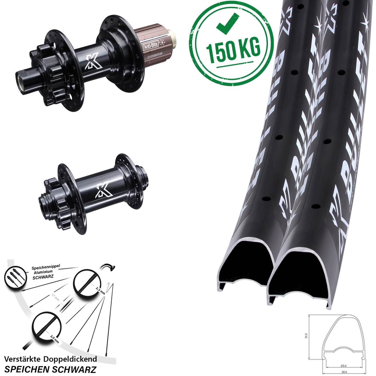 KX-M Bullet OS Shimano Anti-Bite 29 Zoll Disc Laufradsatz 12x100/142 8-12 fach