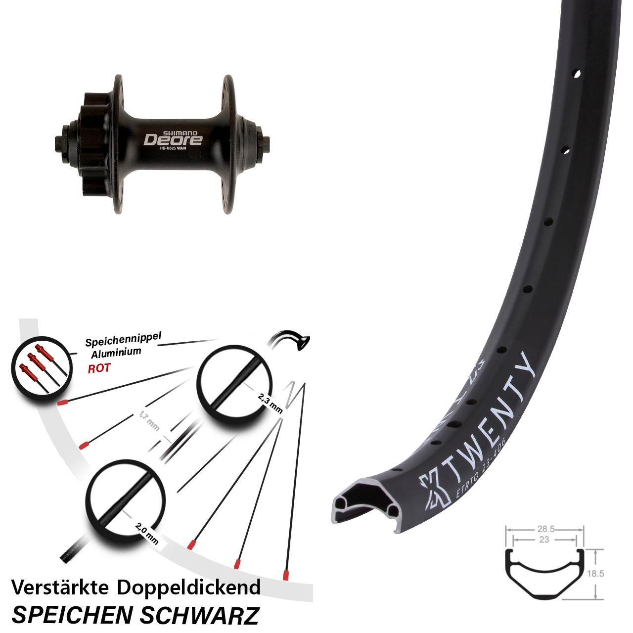 20 Zoll KX Twenty Shimano Deore Disc Laufrad QR