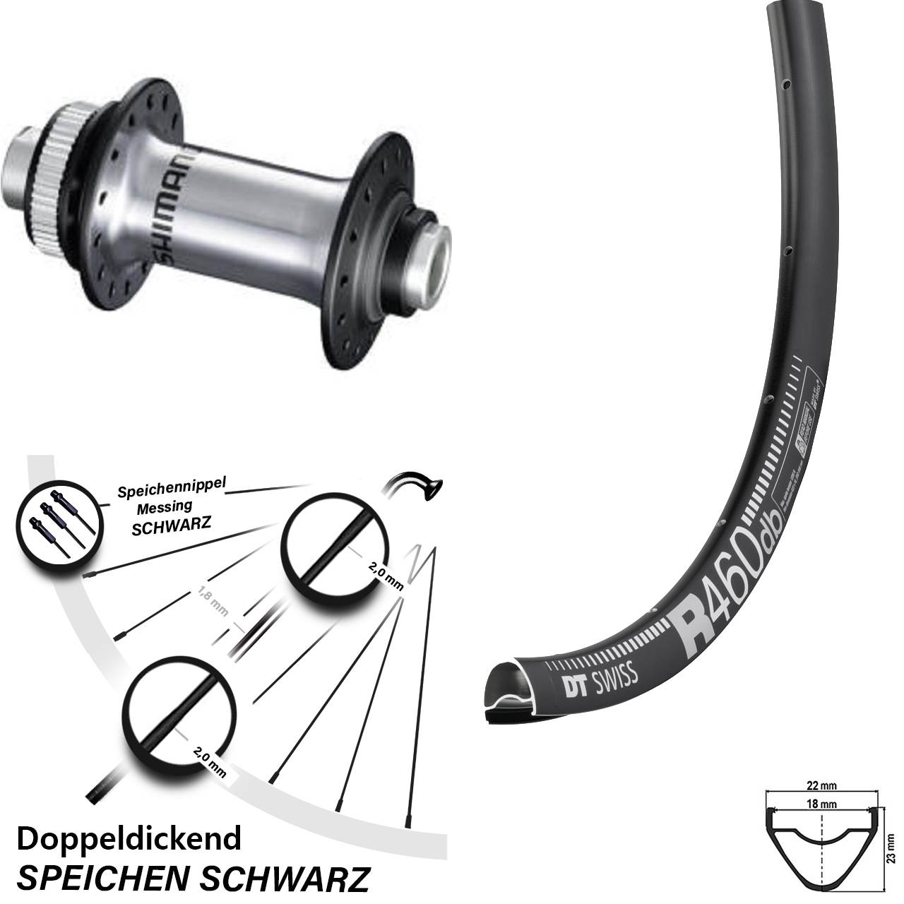 DT Swiss R 460 DB Disc-Vorderrad 28 Zoll mit Shimano HB-RS770 Nabe 12x100 mm