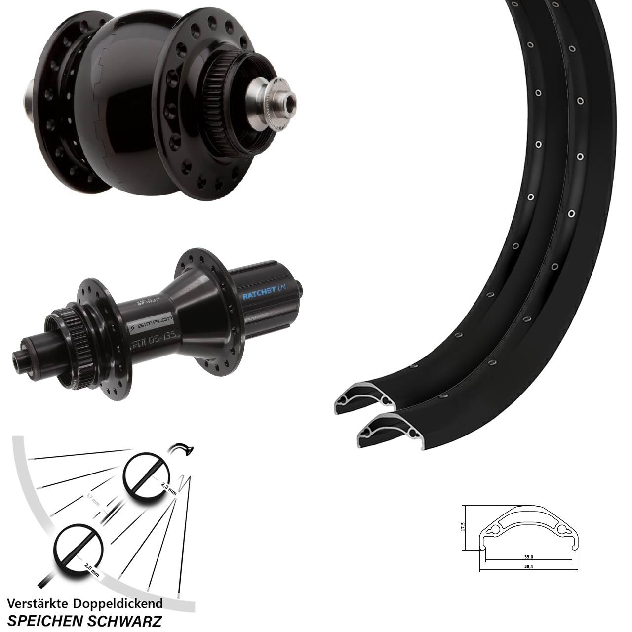 Laufradsatz Disc 29 Zoll Ryde Disc 35 DT Swiss 370 Hybrid SON delux 8-11 fach QR