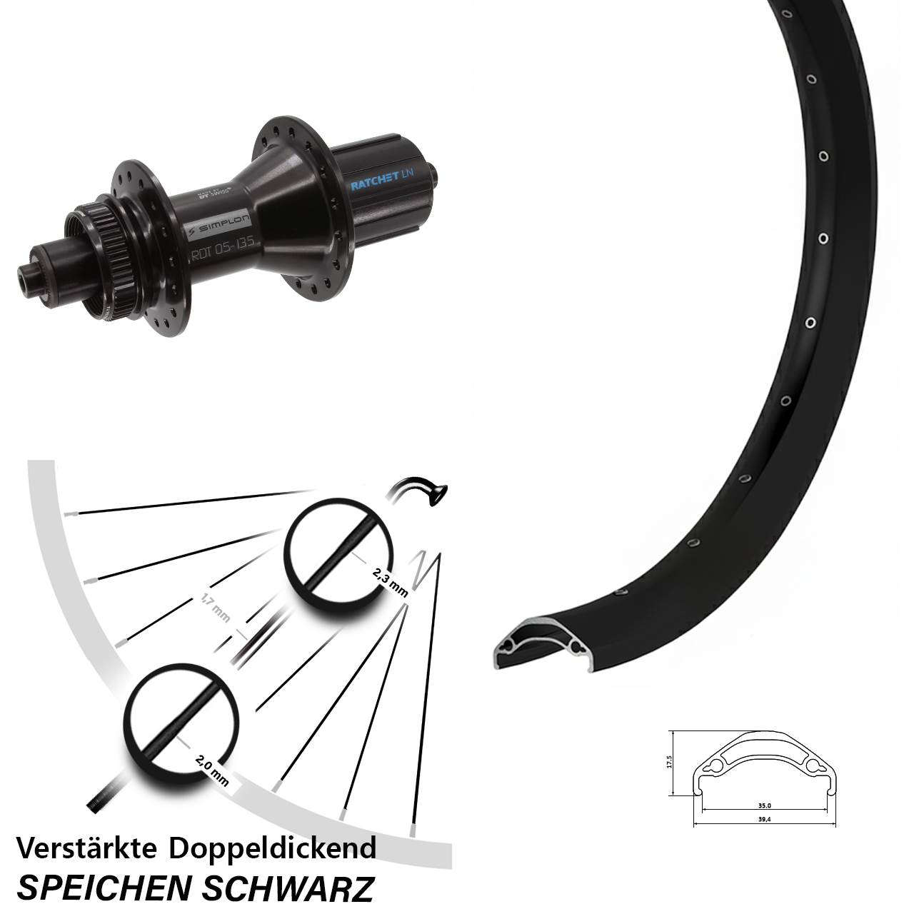 Hinterrad Centerlock QR 29 Zoll Ryde Disc 35 DT Swiss 370 Hybrid 8-11 fach