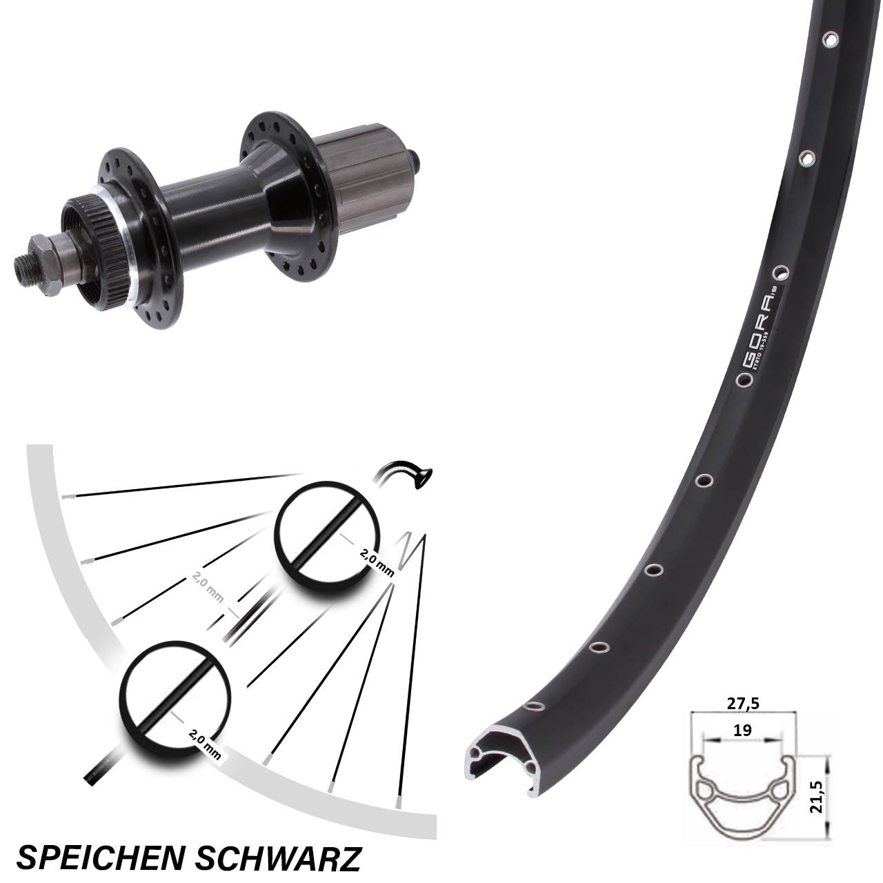 28-29 Zoll Hinterrad Joytec Gora 19 Disc Centerlock für Schnellspanner 8-11 fach