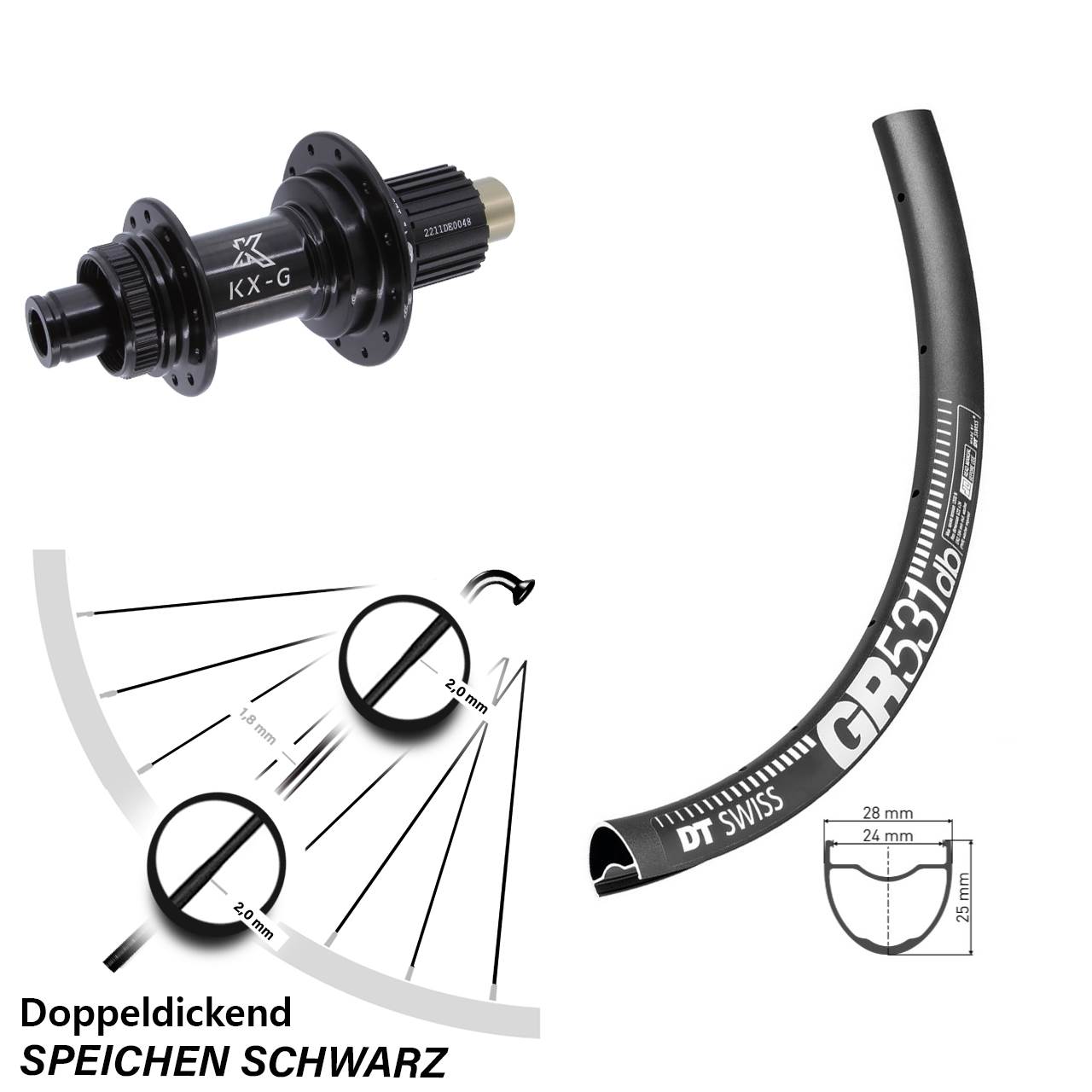 DT Swiss GR 531 28 Zoll Hinterrad KX-G Micro Spline 12x142