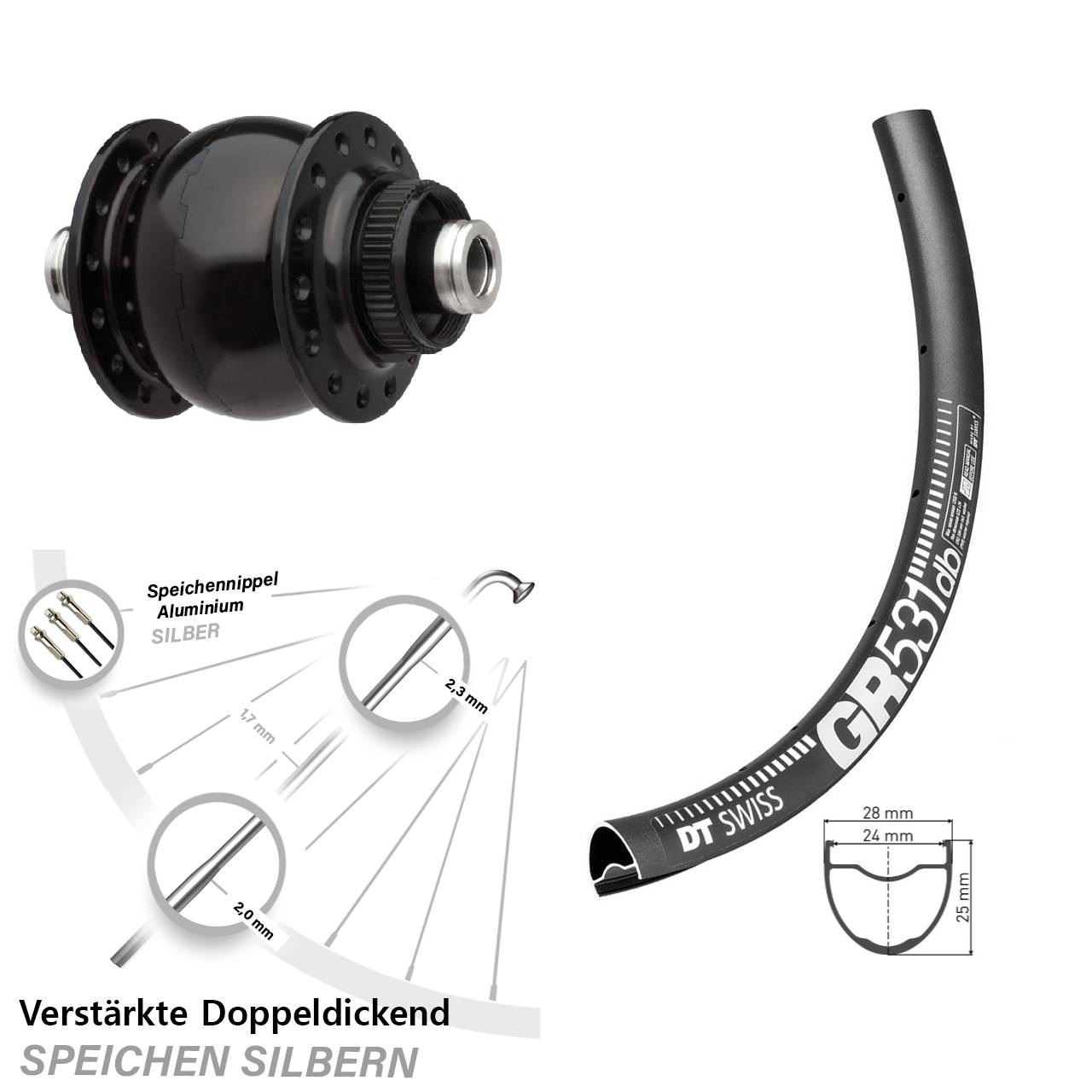 Vorderrad 12x100 mm DT Swiss GR 531 DB Gravel SON delux Disc Centerlock Steckachse