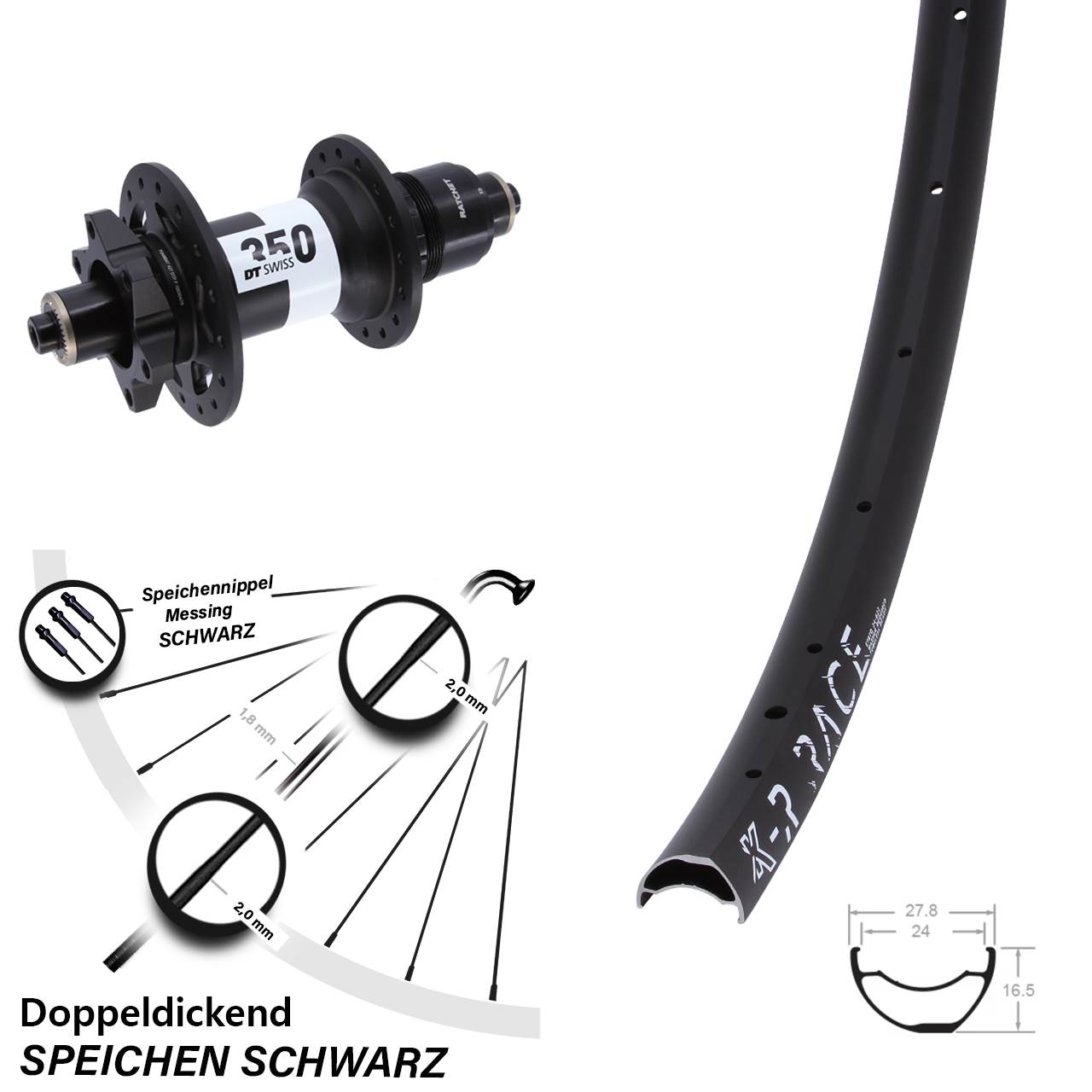 KX-R Race DT Swiss 350 Hinterrad 6-Loch QR Boost XD 11-12 fach