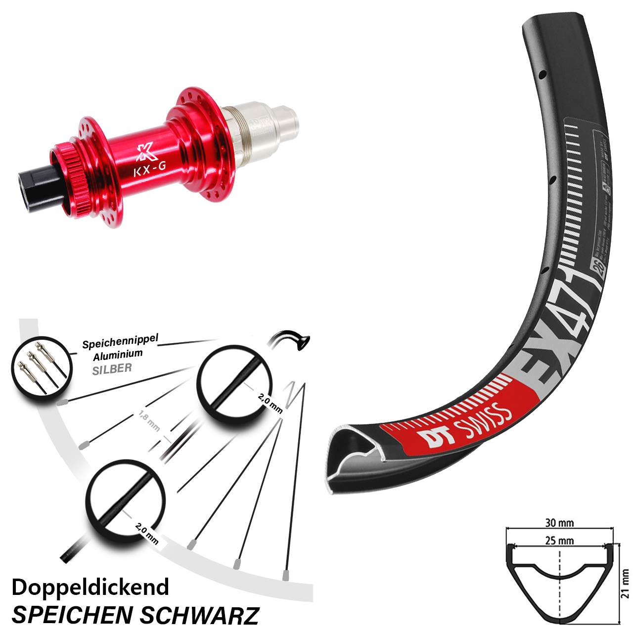 DT Swiss EX471 KX-G rot 29 Zoll Disc Laufrad 12x142