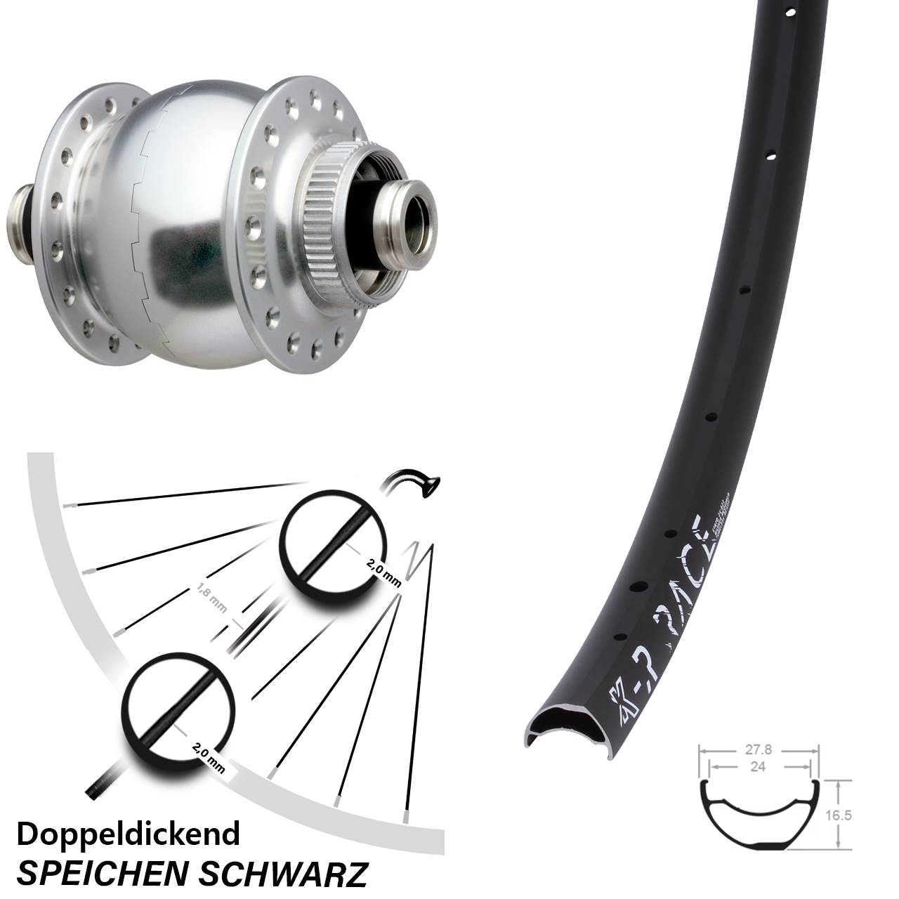 KX-R Race SON delux Dynamo-Vorderrad Centerlock 12x100