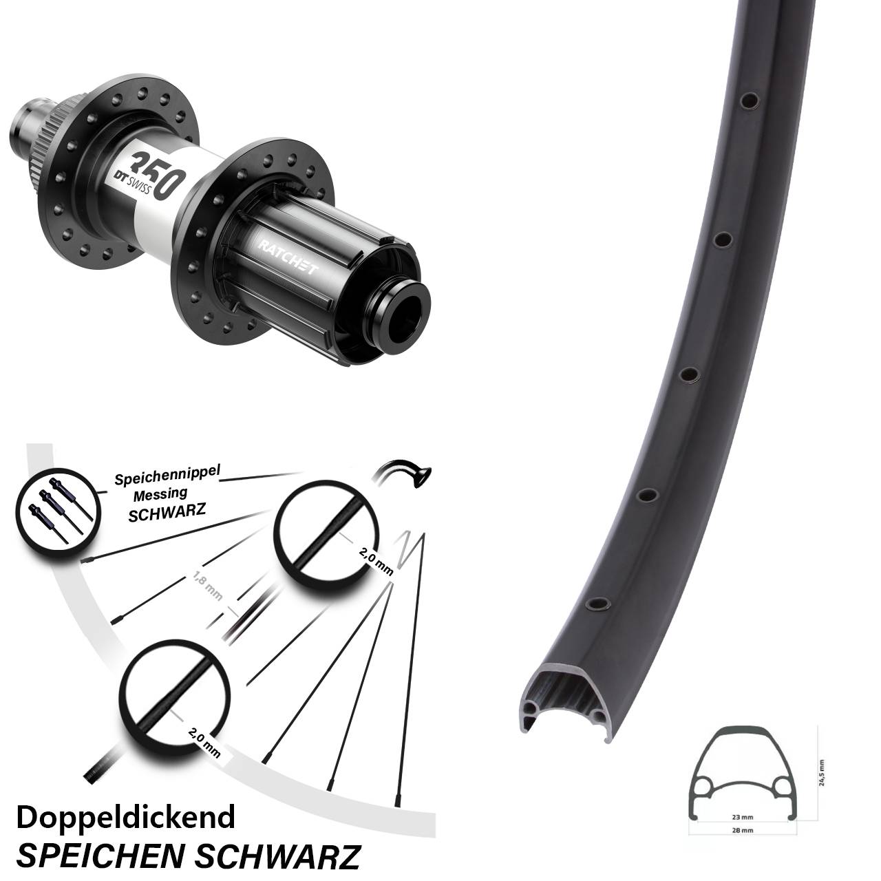 28-29 Zoll Ambrosio Sport DT Swiss 350 Hinterrad 12x142 Centerlock 8-11 fach HG