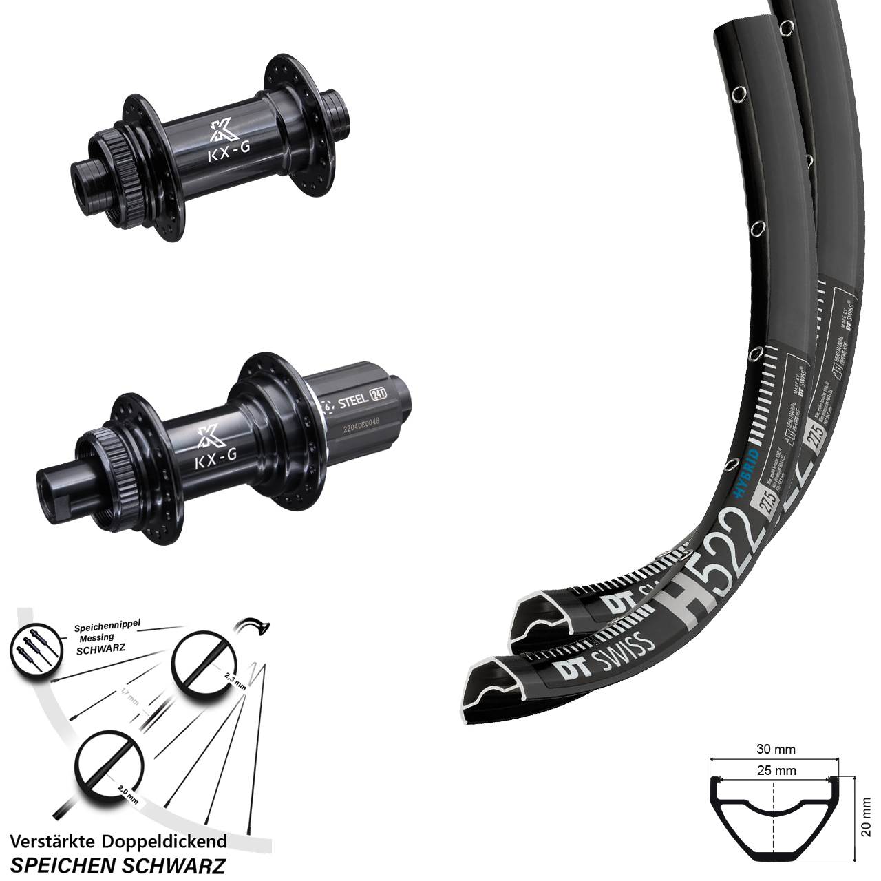 Disc Laufradsatz 15x100 12x142 29 Zoll DT Swiss H522 KX-GS Heavy Duty 8-12 fach