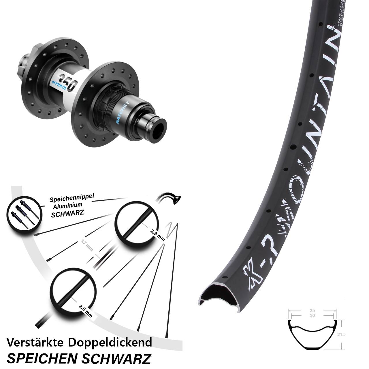 27,5 Zoll KX-R Mountain DT Swiss 350 Hybrid 6-Loch Hinterrad 12x148 XD