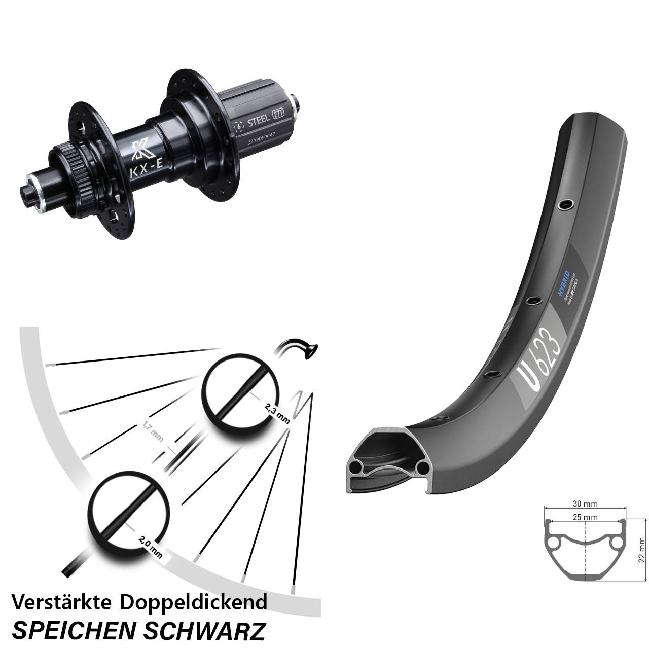 DT Swiss U 623 Hinterrad 29 Zoll KX-E Nabe 5x135 mm Centerlock Shimano 8-12 fach