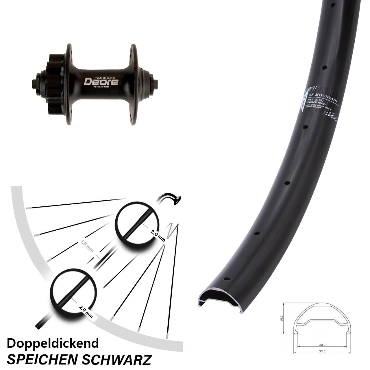 Disc Laufrad für Schnellspanner 29 Zoll KX Mountain Shimano Deore HB-M525