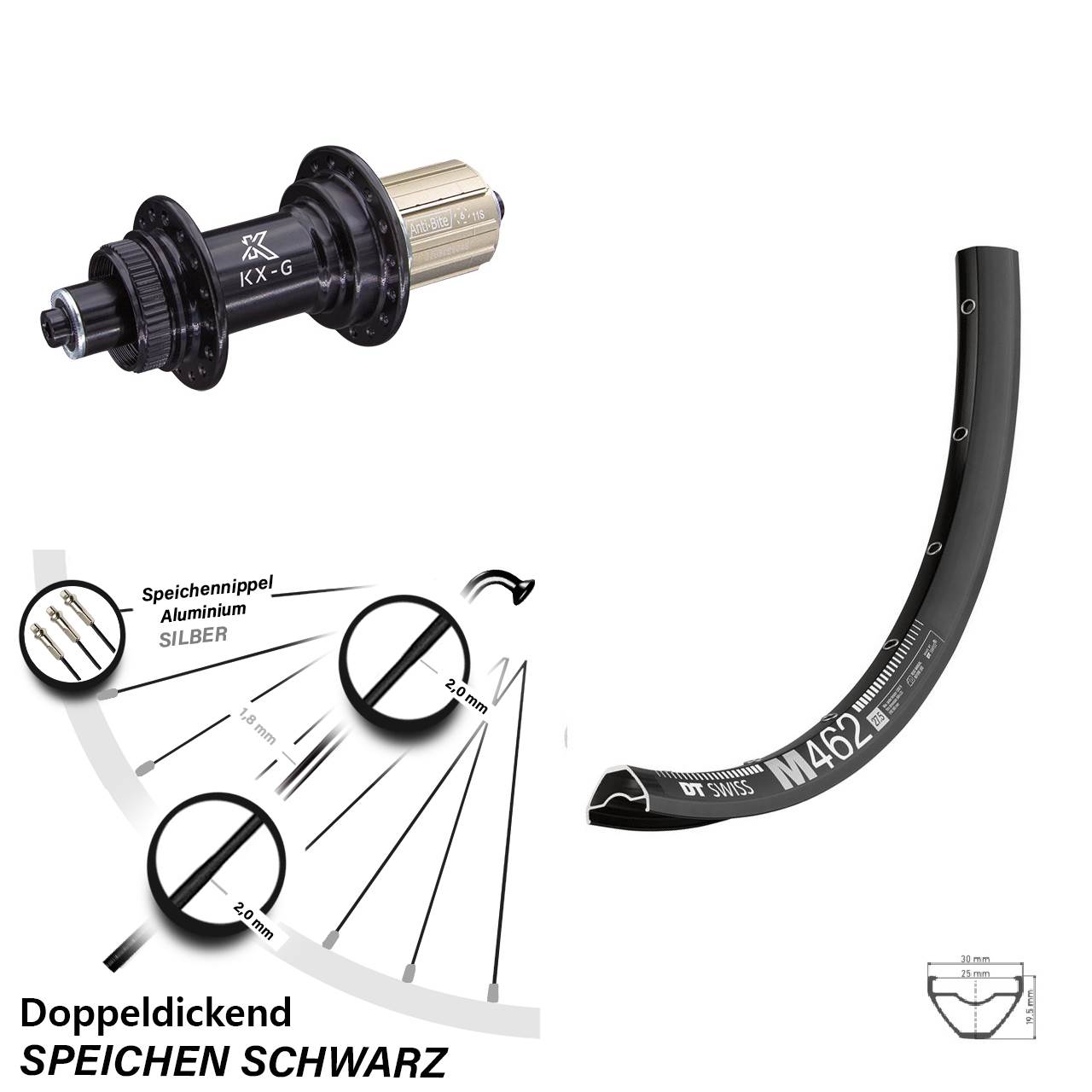 27,5 Zoll DT Swiss M 462 KX-G Disc Hinterrad für Schnellspanner 8-12 fach