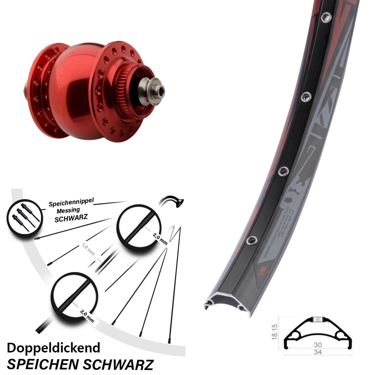 Disc Vorderrad mit Nabendynamo QR 29 Zoll Rodi TRYP 30 SON delux rot