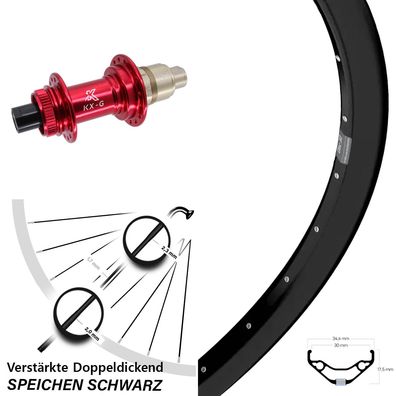29 Zoll Ryde Disc 30 KX-G rot Hinterrad 12x142 XDR