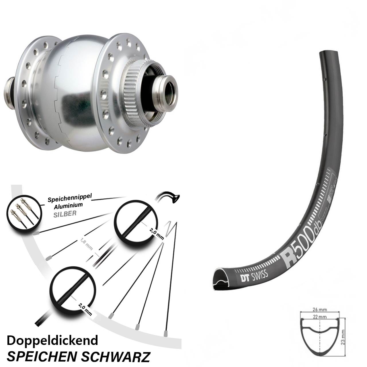 29 Zoll DT Swiss R 500 mit Nabendynamo Son 28-12 Disc Centerlock