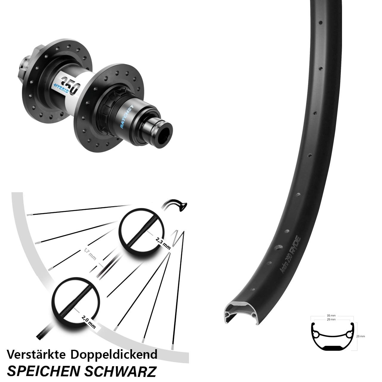 Disc Laufrad 26 Zoll Ryde Andra 29 DT Swiss 350 Hybrid SRAM XD 12x148