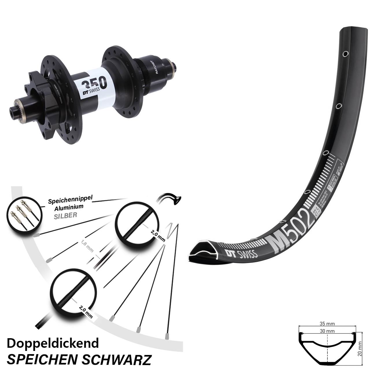 Boost Disc Hinterrad für Schnellspanner 29 Zoll DT Swiss M502-350 SRAM XD