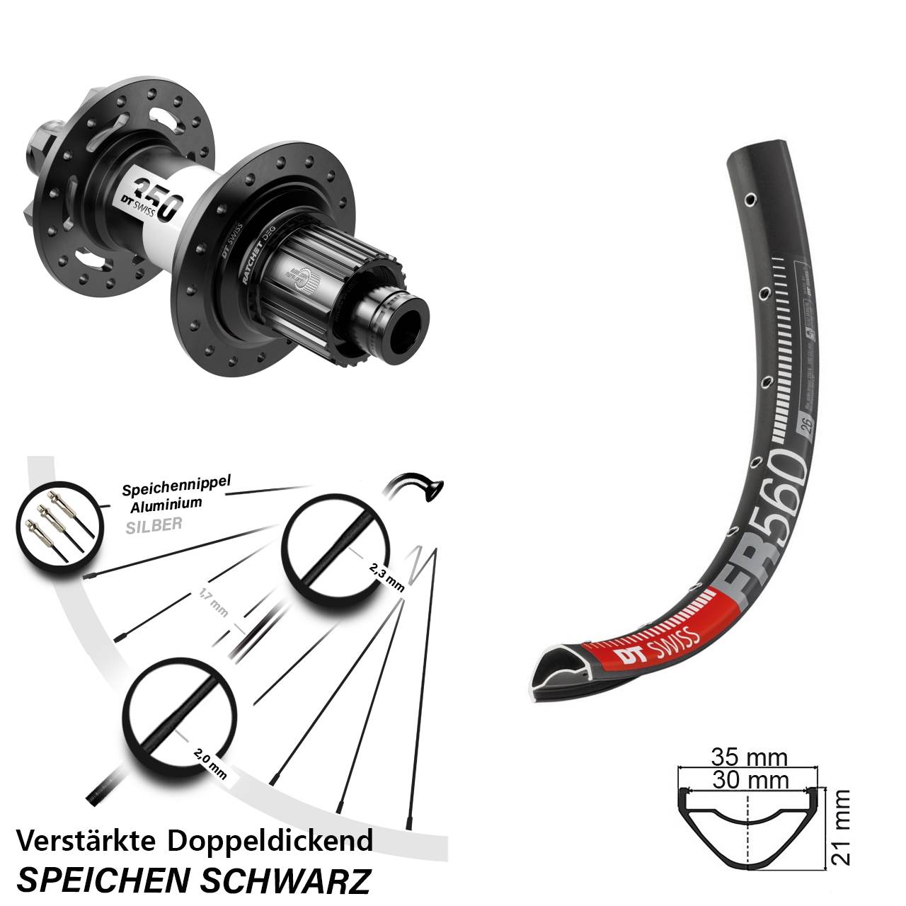 DT Swiss FR560-350 DEG72 26 Zoll Disc Laufrad 12x148 Shimano Micro Spline