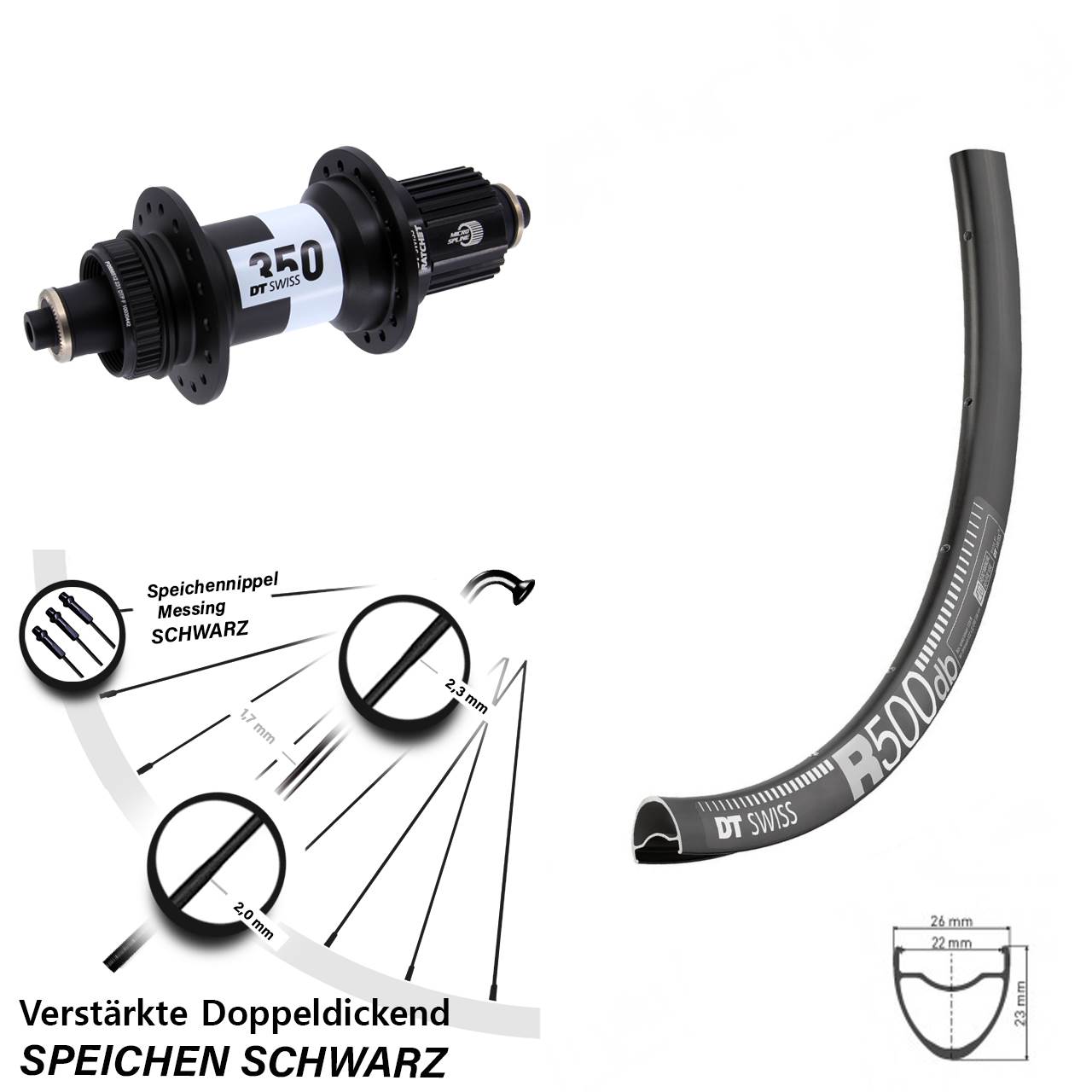 DT Swiss R 500 350 28-29 Zoll Disc Laufrad QR Micro Spline