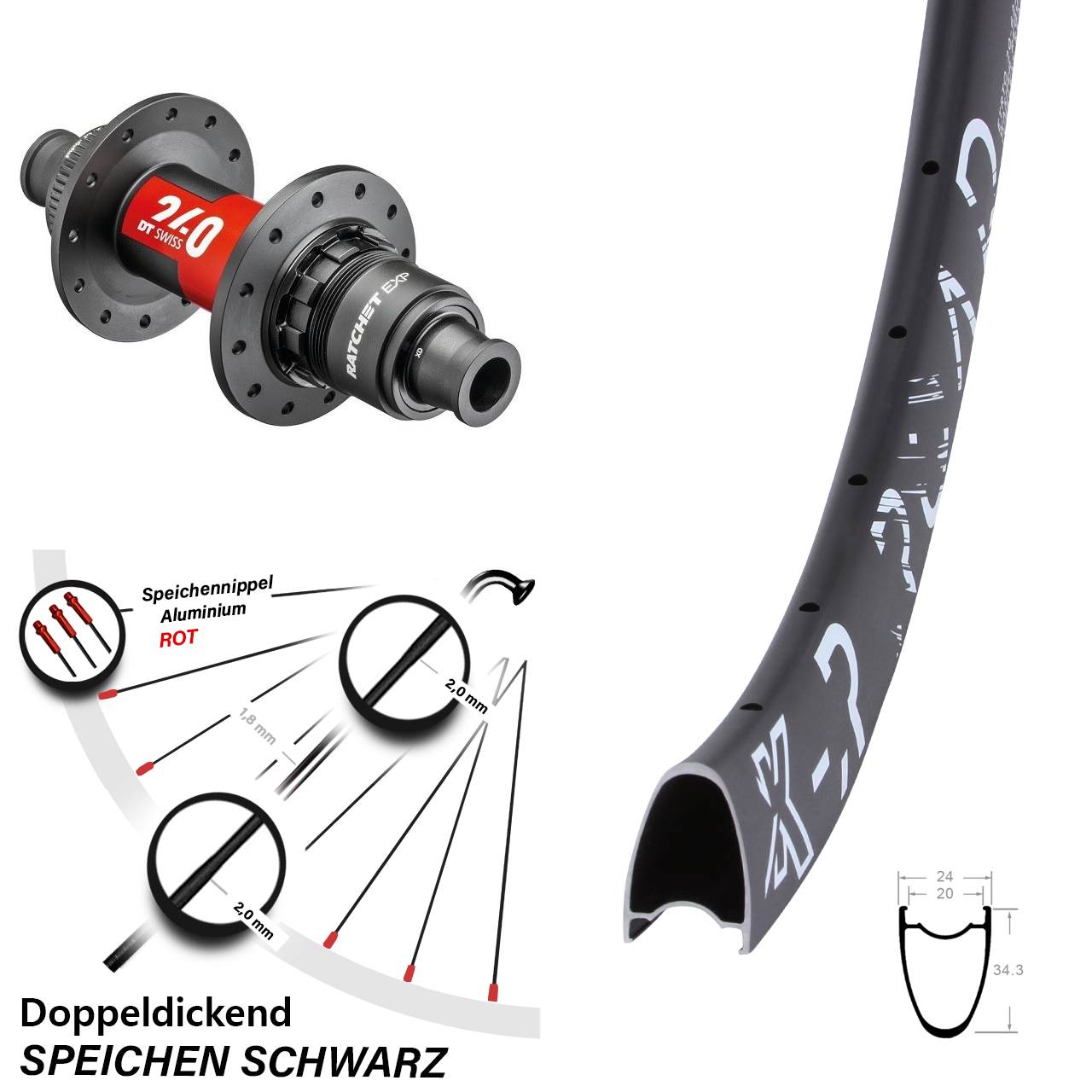 KX-R Road DT Swiss 240 EXP XDR 28 Zoll Hinterrad Centerlock 12x142