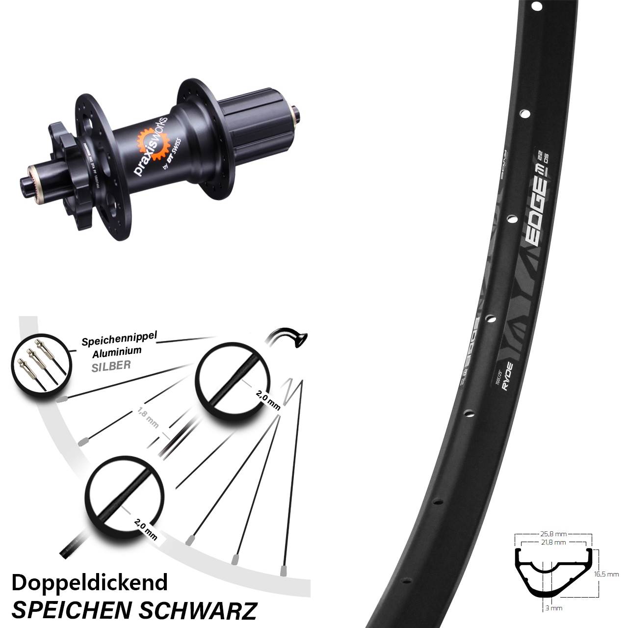 Ryde Edge M22 OS DT Swiss 350 29 Zoll Disc Laufrad QR 8-11 fach HG