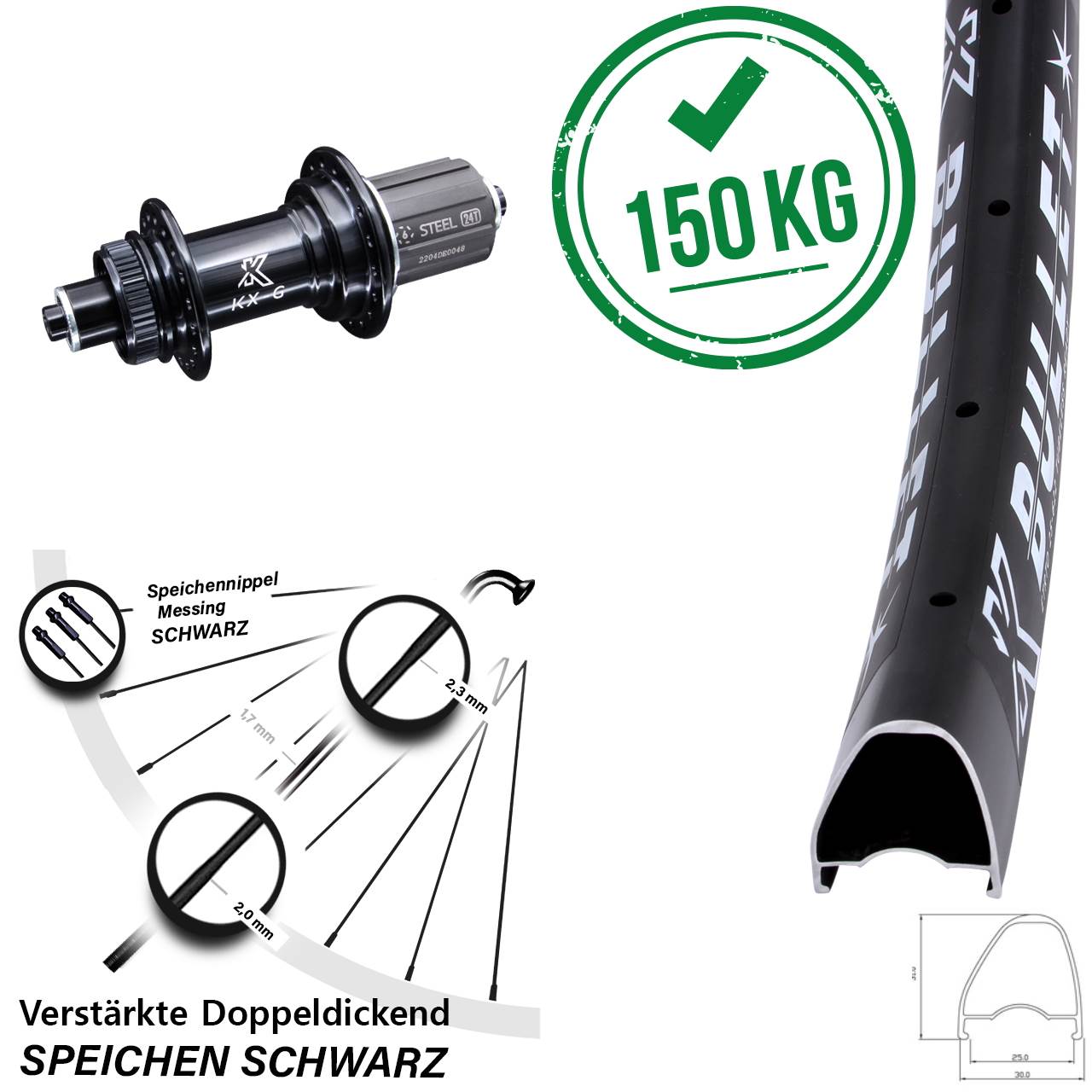 KX-GS Bullet OS 28 Zoll Hinterrad Centerlock QR 8-12 fach