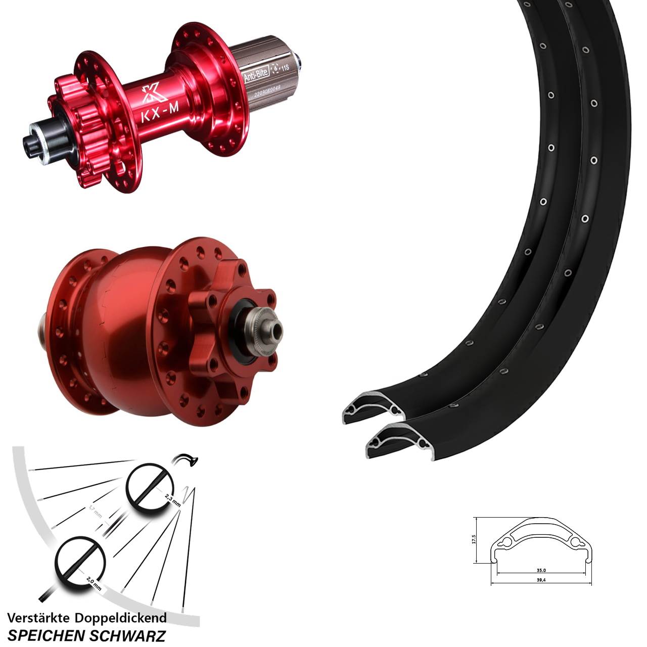 Disc Laufrad-Satz 29 Zoll Ryde Disc 35 KX-M rot SON 28 8-12 fach QR
