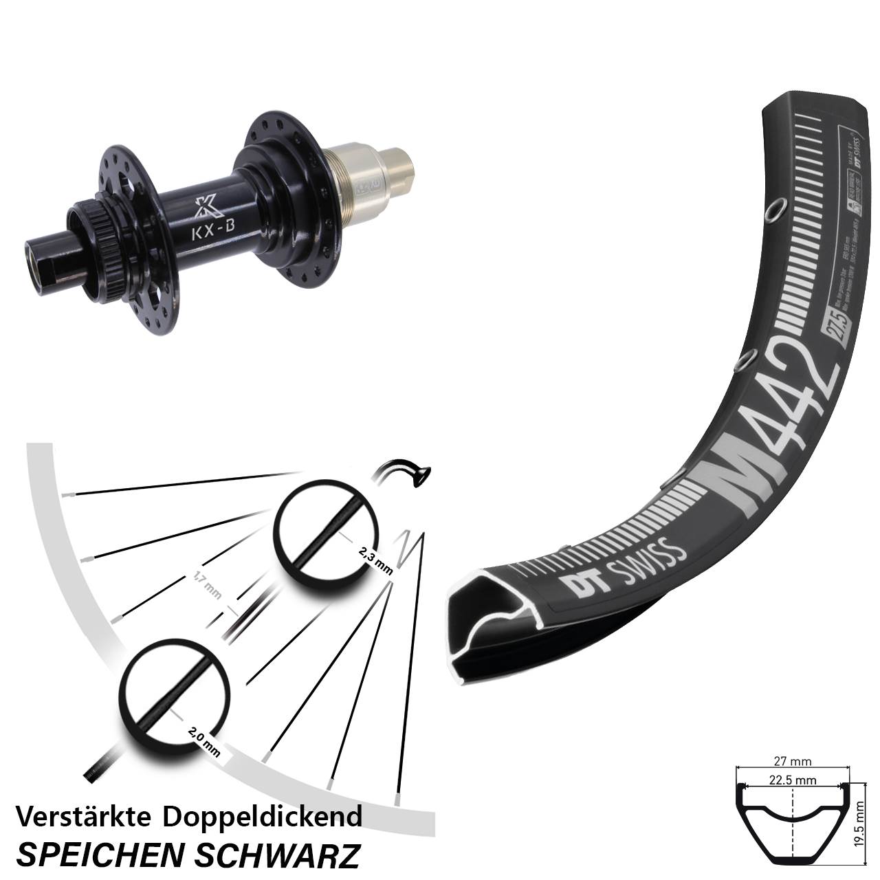 29 Zoll DT Swiss M 442 KX-B Hinterrad Centerlock 12x148 SRAM XD