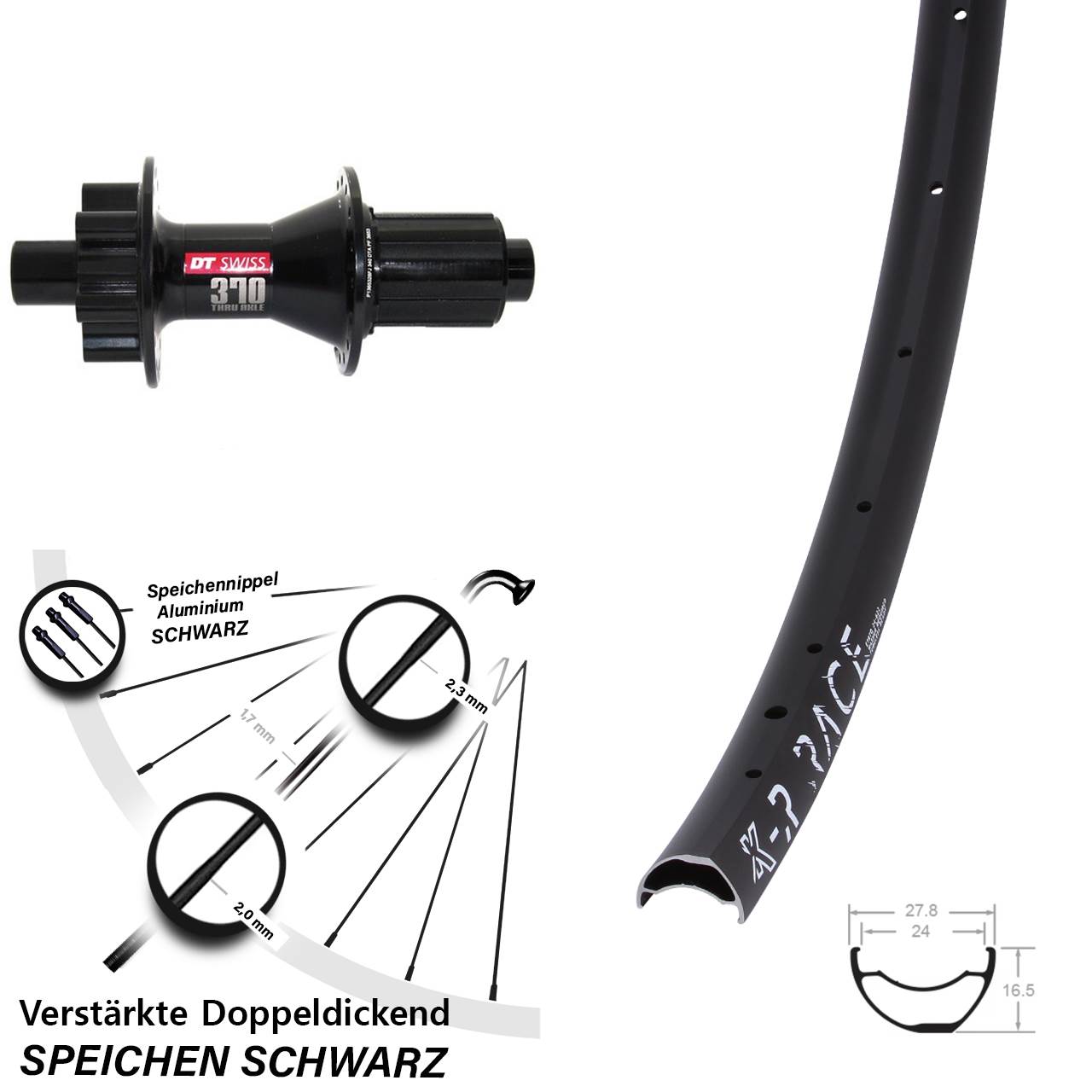 Disc Hinterrad 28-29 Zoll KX-R Race DT Swiss 370 Hybrid 8-11 fach 12x142