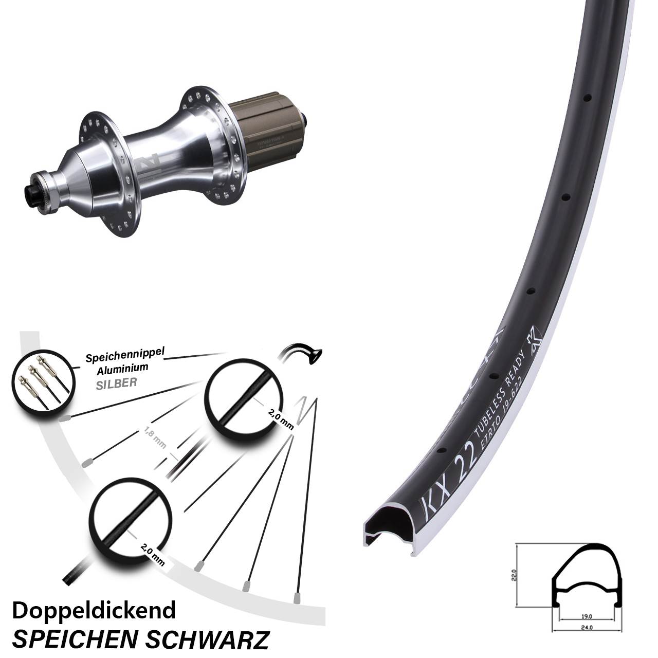28 Zoll KX 22 OS Novatec F162SB Hinterrad QR 8-12 fach HG
