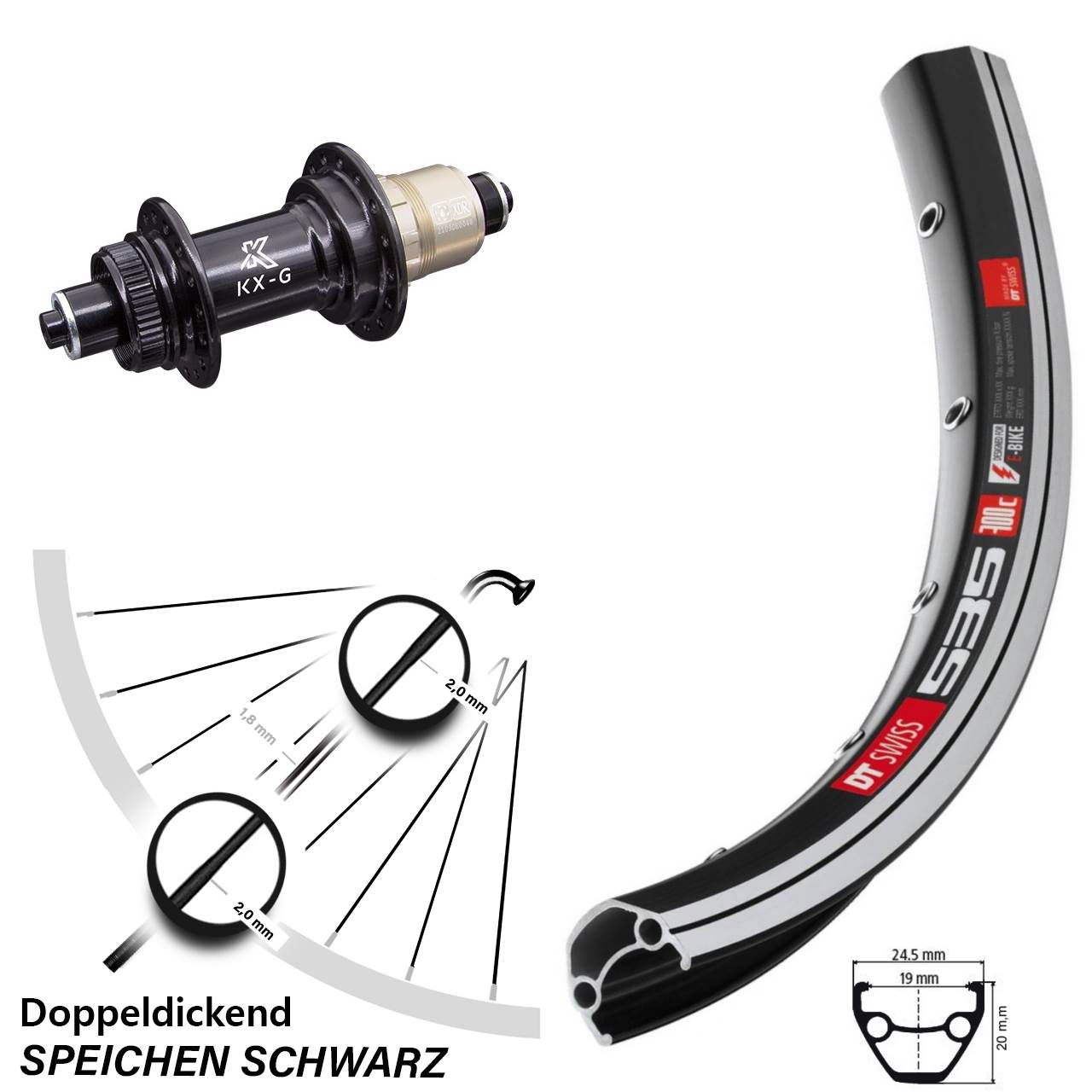 KX-G Nabe Sram XD-R 12-fach DT Swiss 535 Hinterrad 28 Zoll