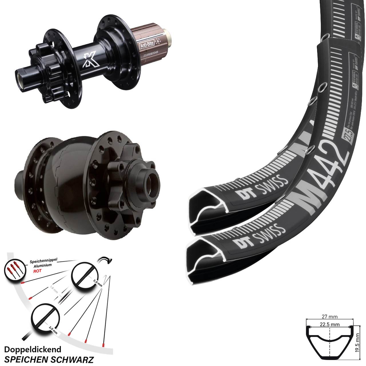 Laufradsatz 6-Loch 29 Zoll DT Swiss M 442 KX-M SON 28 8-12 fach HG 15x100 12x142