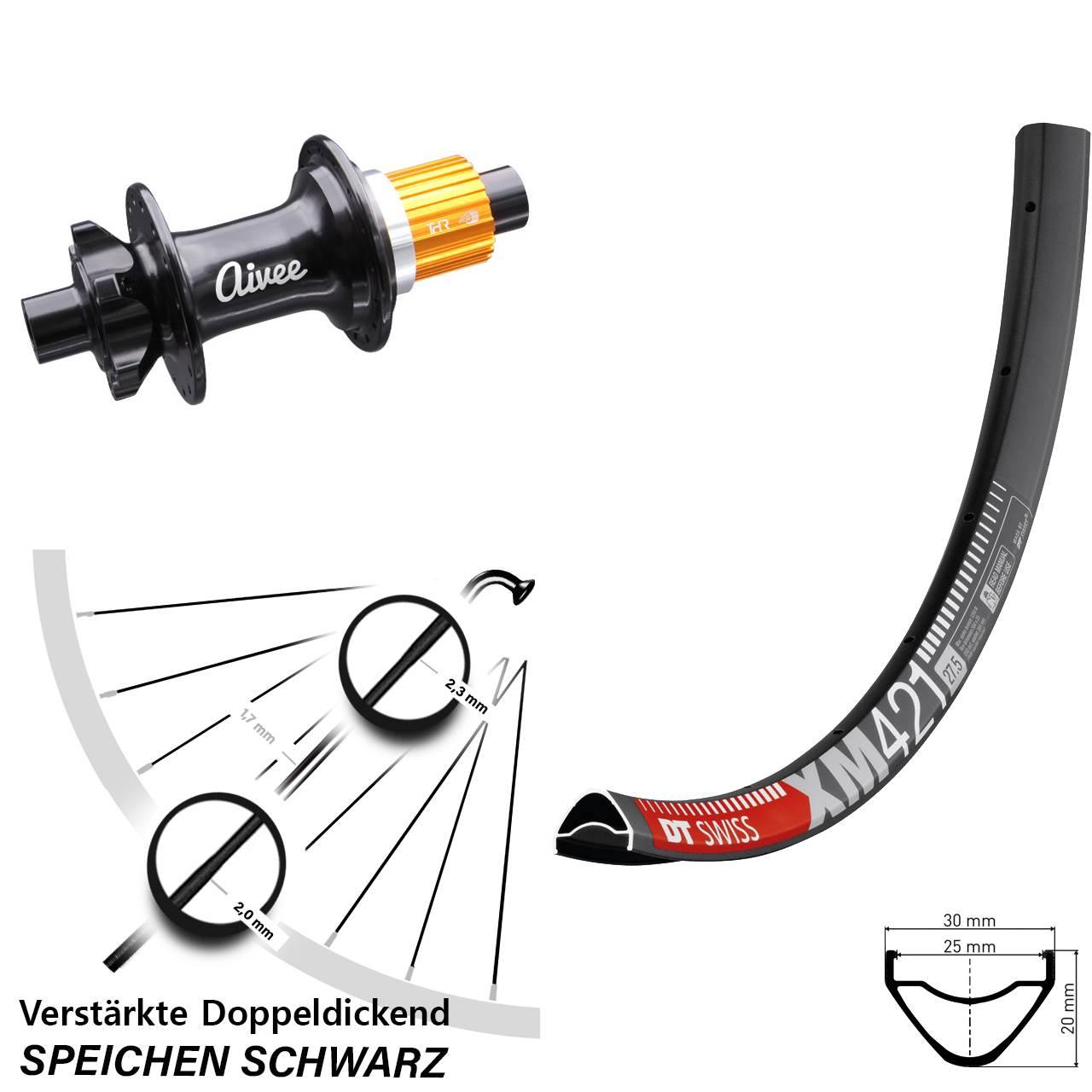 DT Swiss XM421 Aivee 27,5 Zoll Hinterrad 6-Loch 12x148 Shimano Micro Spline