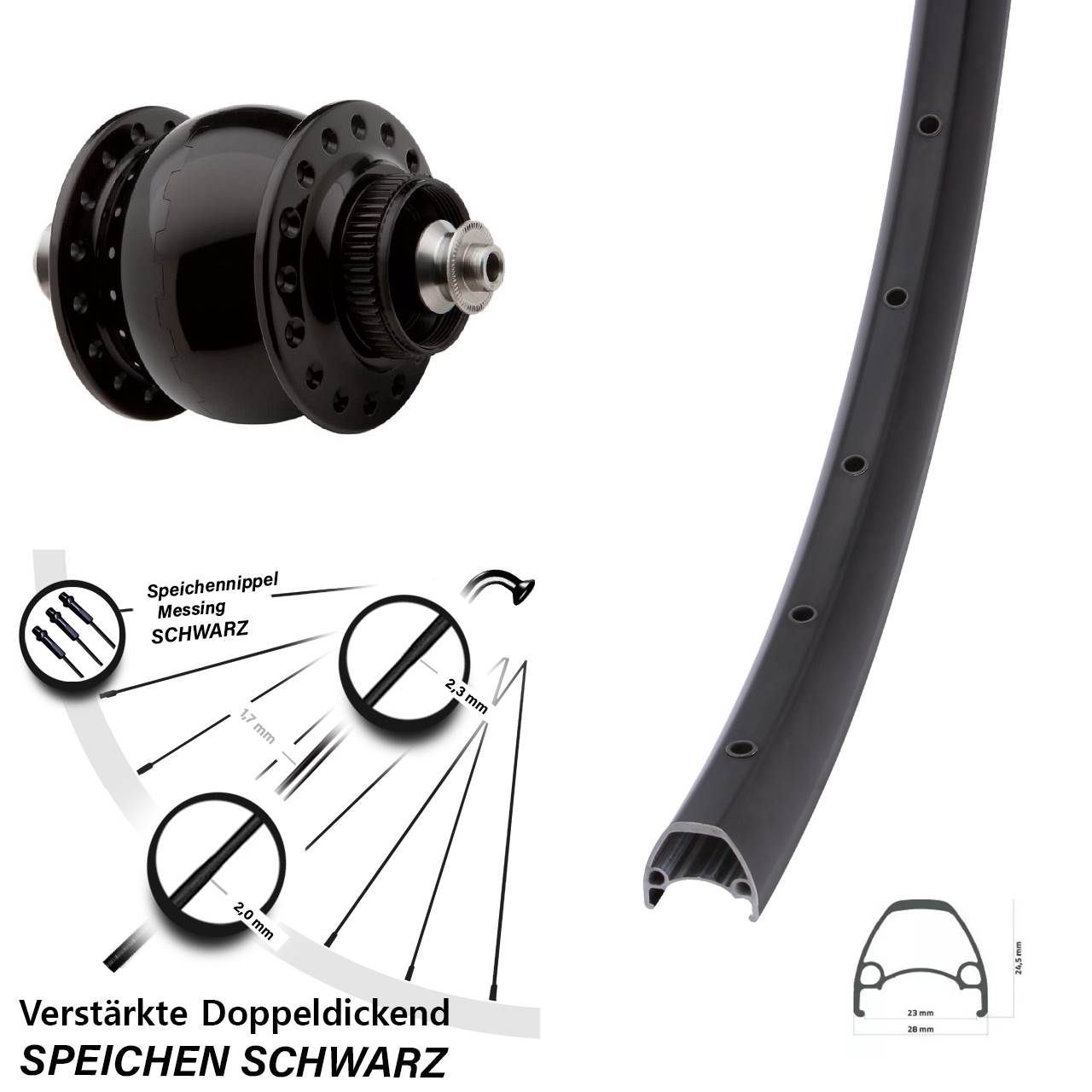 Nabendynamovorderrad Centerlock für Schnellspanner 28-29 Zoll Ambrosio Sport SON 28