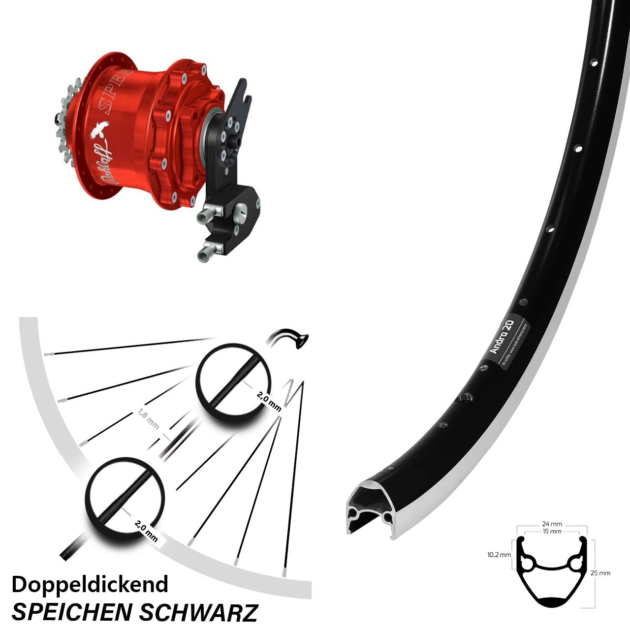 Rohloff Speedhub rot 500/14 28 Zoll Hinterrad Ryde Andra 20