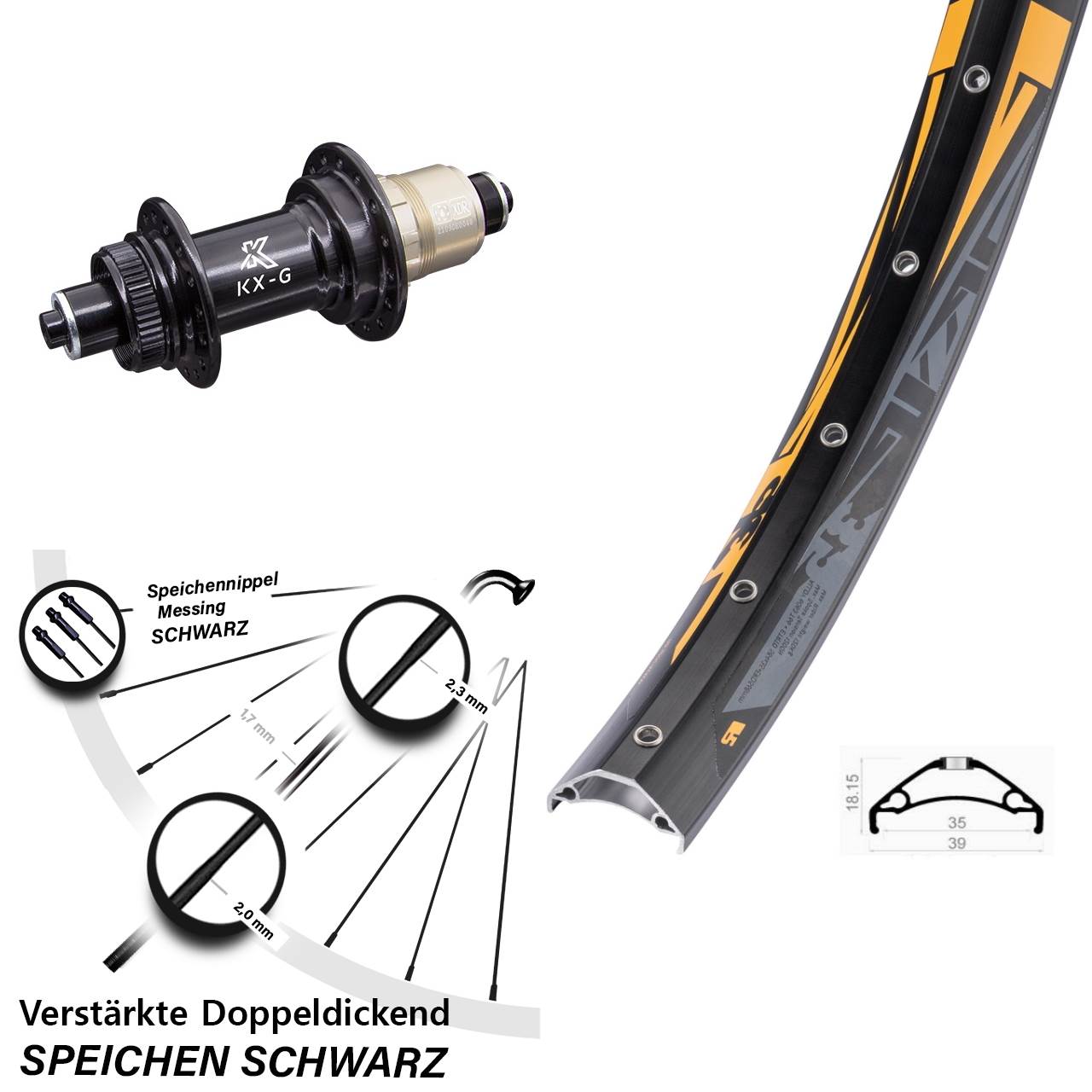 Rodi TRYP 35 KX-G 27,5 Zoll Hinterrad Centerlock für Schnellspanner XDR 11-12 fach