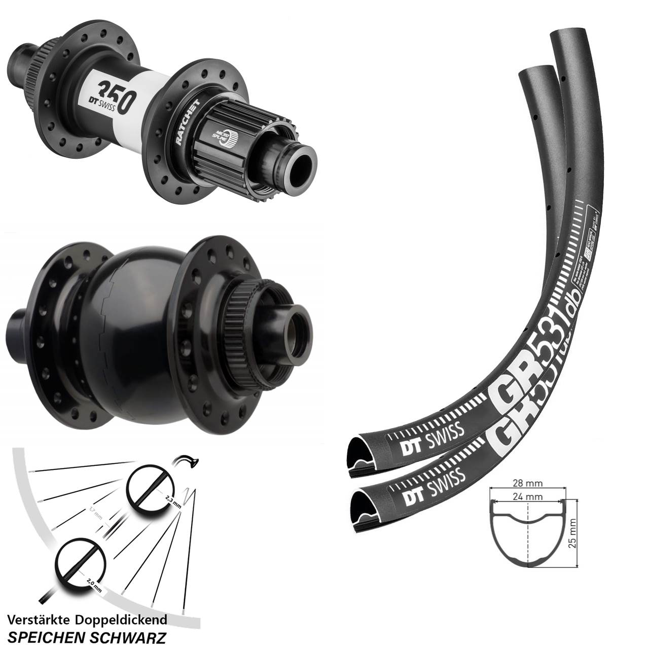 Disc Laufrad-Satz 650B DT Swiss GR531-350 SON 28 Micro Spline 15x110 12x148