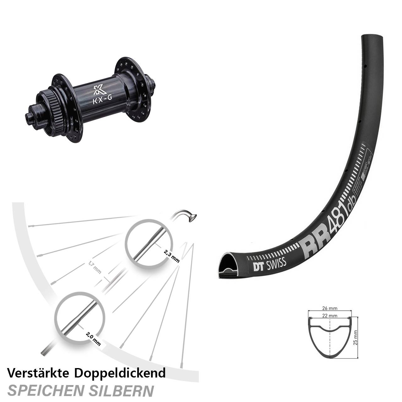 Vorderrad 28 Zoll DT Swiss RR 481 DB Disc verstärkt KX-G 5x100