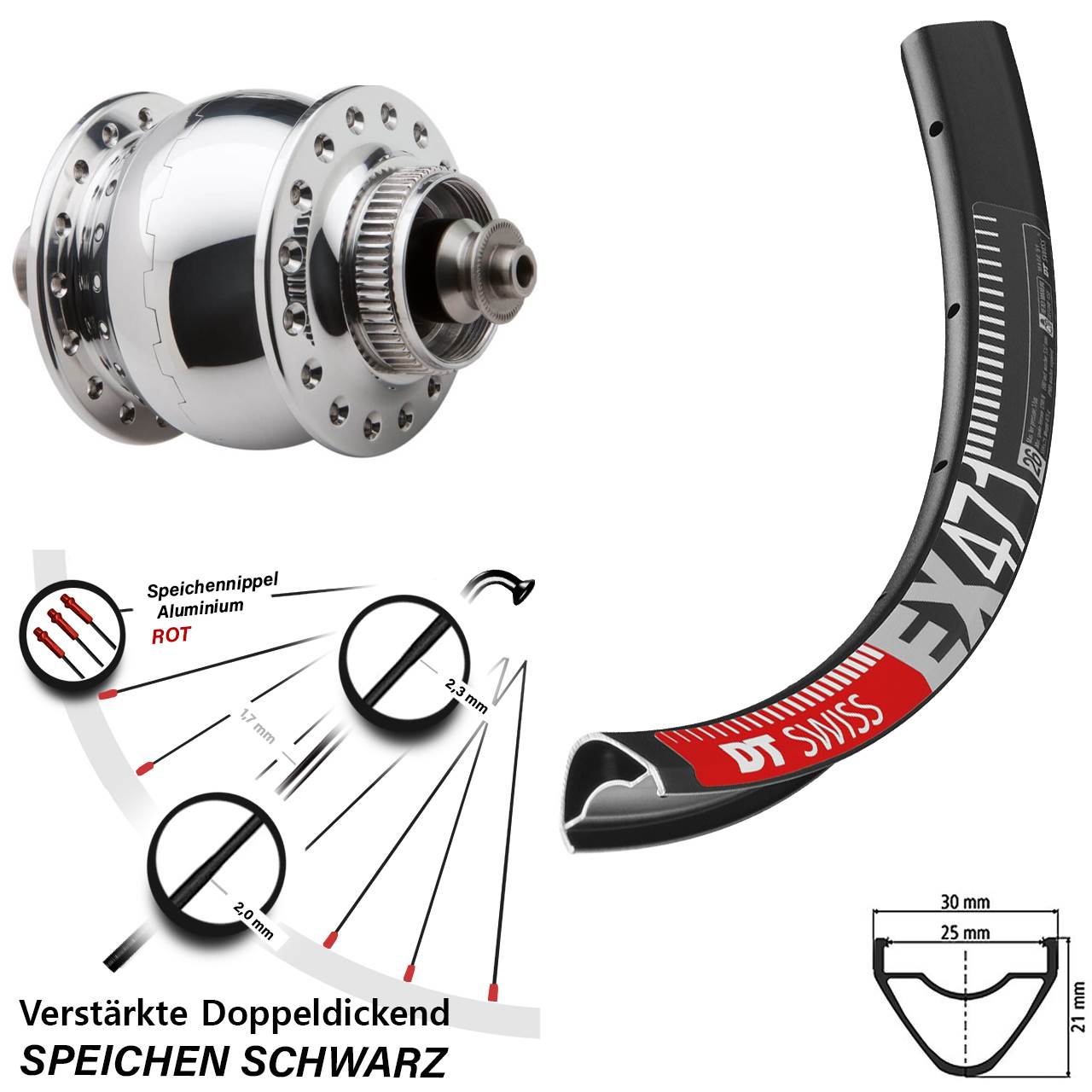 26 Zoll DT Swiss EX471 SON delux Centerlock Vorderrad mit Nabendynamo QR