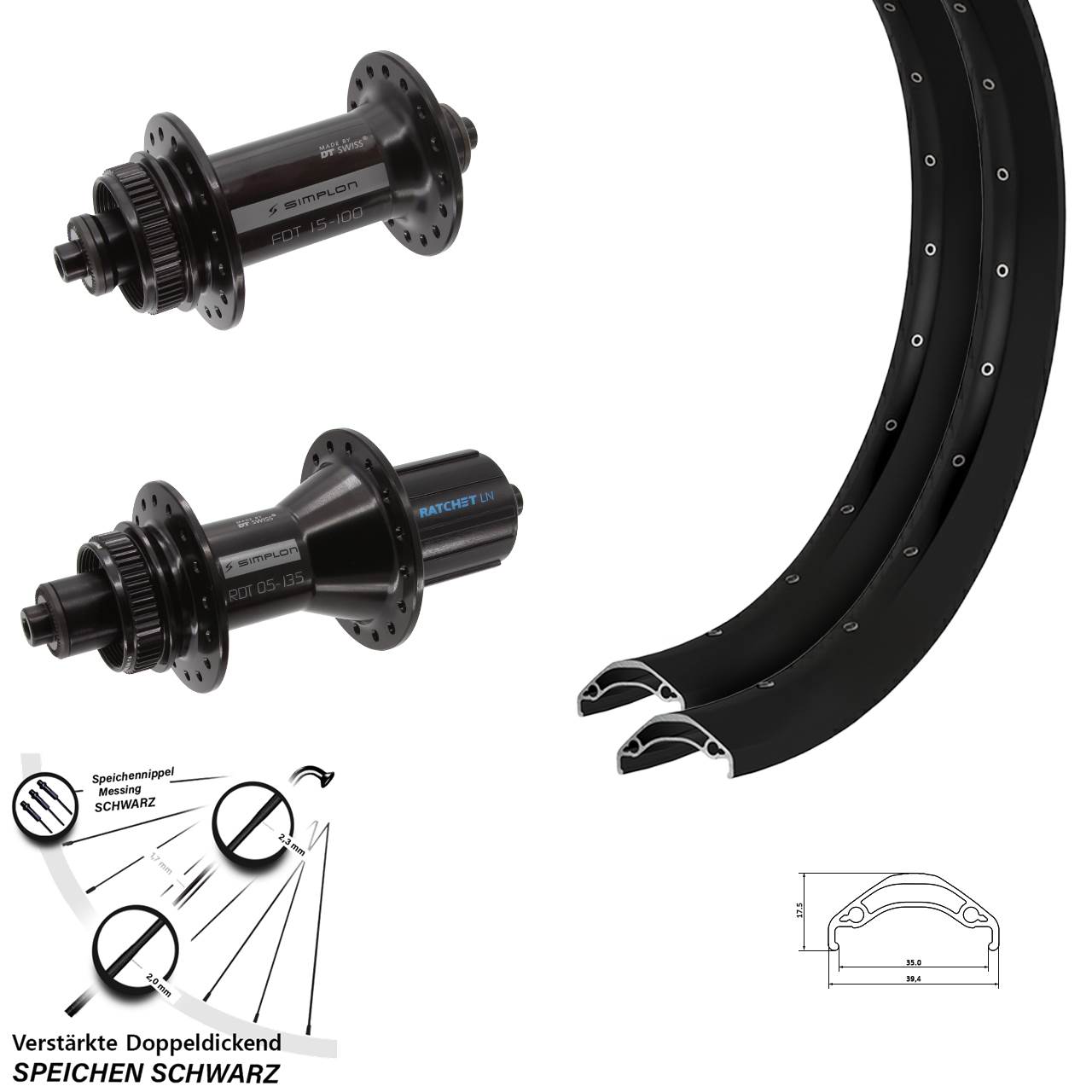 Centerlock Laufradsatz QR 29 Zoll Ryde Disc 35-370 DT Swiss 370 Hybrid 8-11 fach