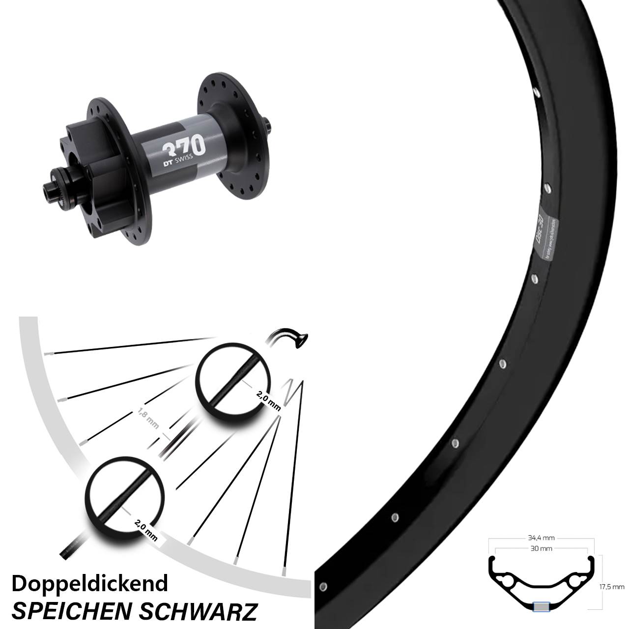 6-Loch Vorderrad 29 Zoll Ryde Disc 30 DT Swiss 370 QR