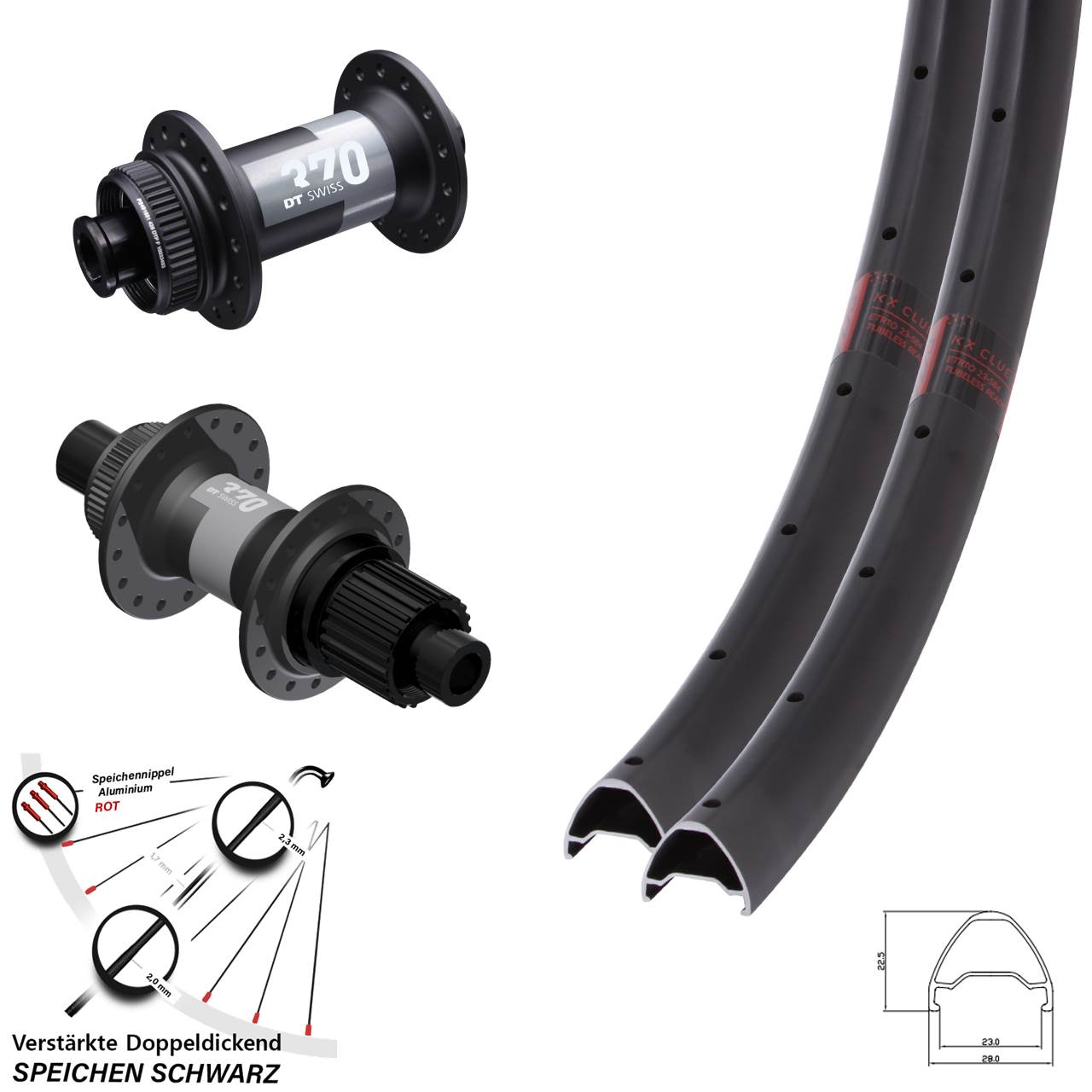 28 Zoll KX Clue DT Swiss 370 Centerlock Laufradsatz 12x100/142 Shimano Micro Spline
