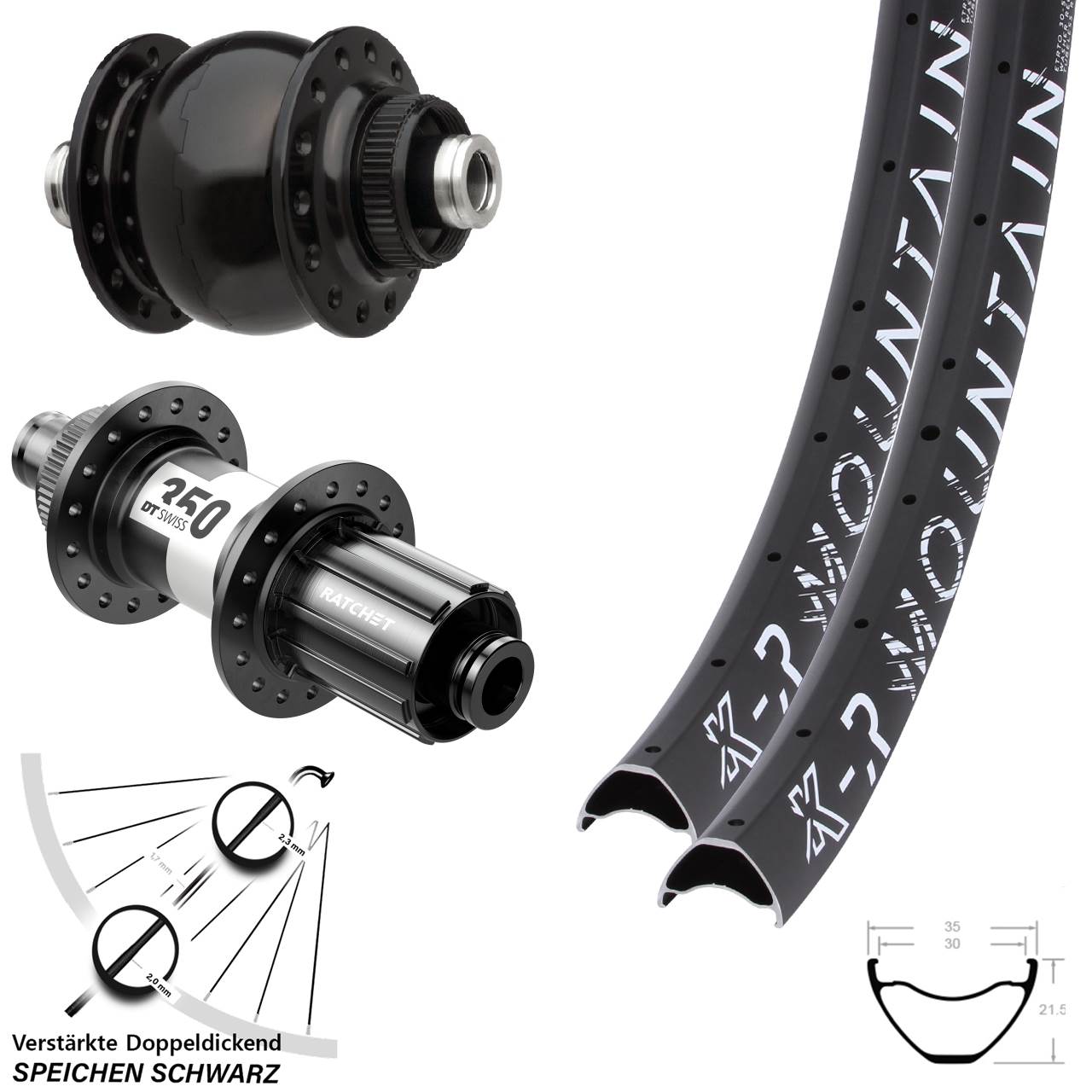 27,5 Zoll KX-R Mountain SON delux DT Swiss 350 HG Centerlock Laufradsatz 12x100/142